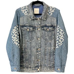 AVEC LES FILLES Denim Combo Trucker Jacket Quilted Anthropologie size Large NWOT